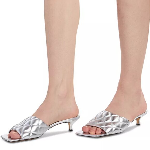 NIB$1200 Bottega Veneta Padded Quilted Metallic Kitten-Heel Slip-On Mules 40 10 - Picture 4 of 16